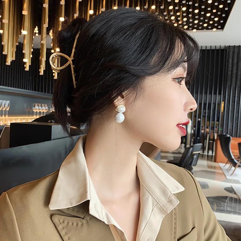 Elegant Gold Plated Double Imitation Pearl Dangle Earrings for Women Statement Party Holiday Jewelry