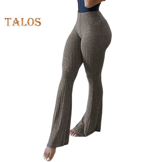 Women Yoga Pants High Waist Flared Leg Wide Leggings Solid Color Elastic Waistband Sport Pants Daily Wear