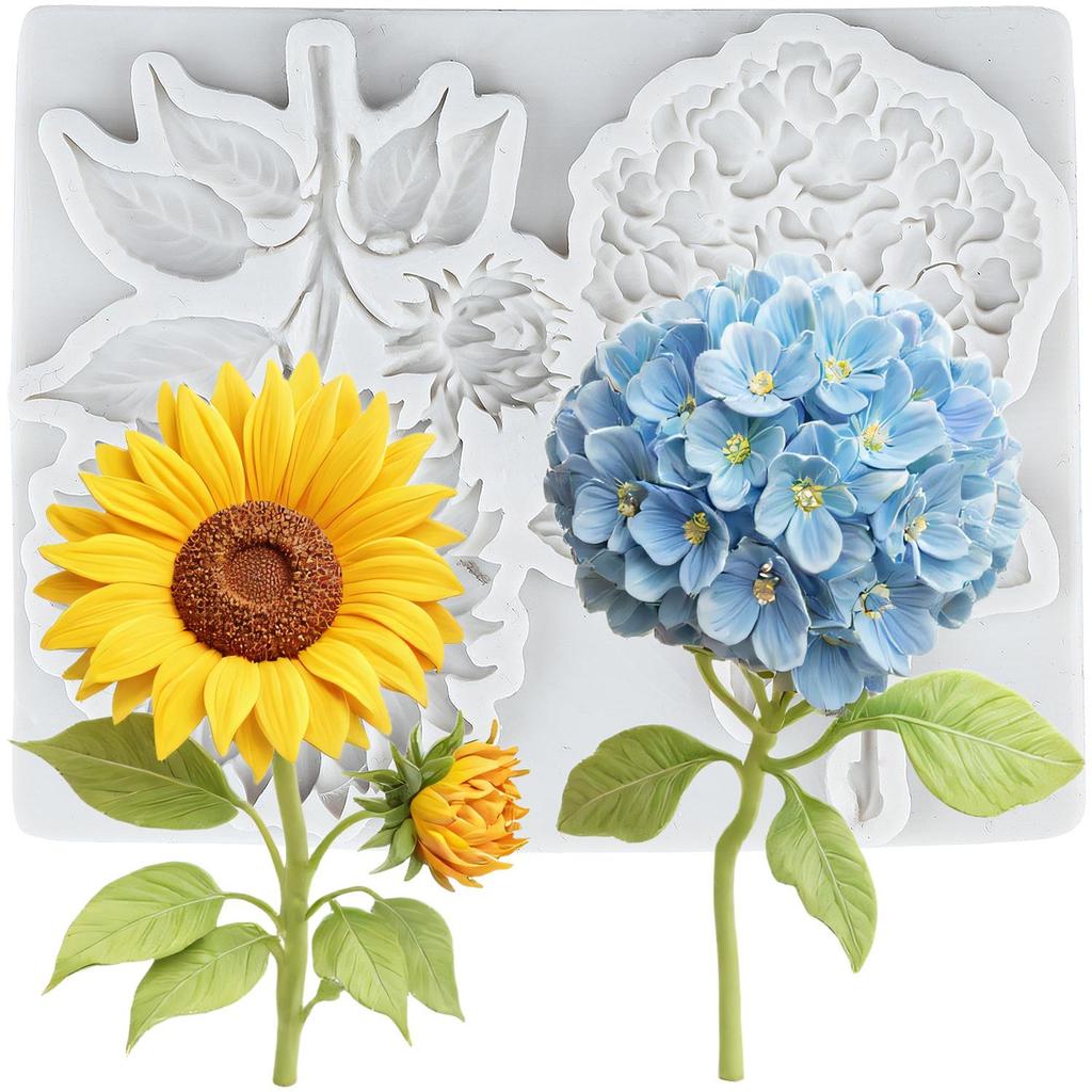 Sunflower Silicone Mold Hydrangea Flower Fondant Molds Cake Decorating Tools Cupcake Topper Candy Resin Clay Chocolate Gumpaste Mold