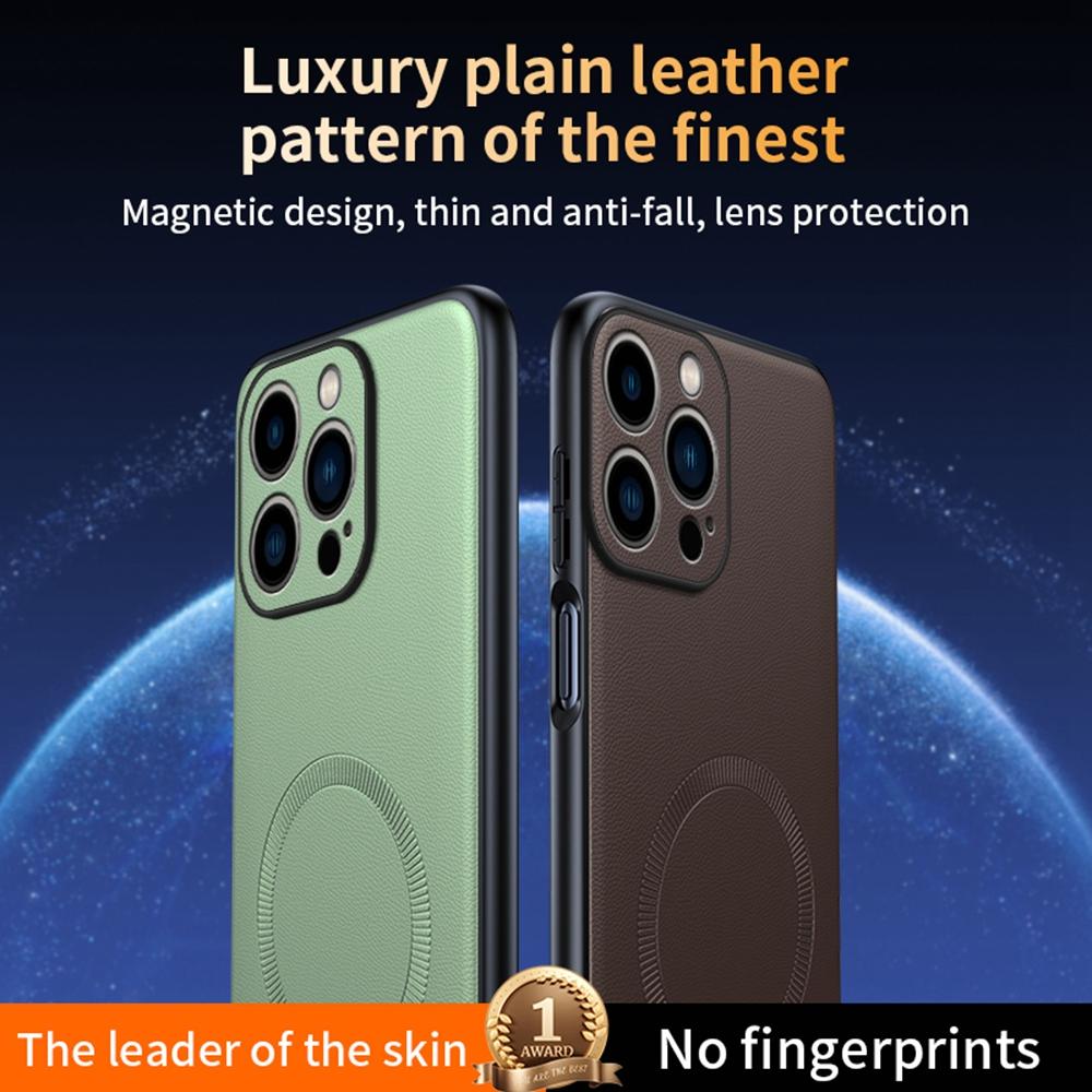 For iPhone 16 Pro Max Case Compatible with MagSafe Leather Coated TPU+PC Phone Cover