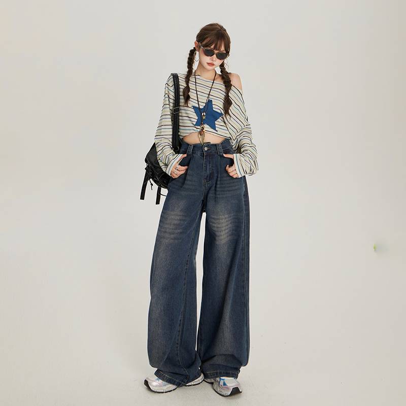 Women's Casual Fashion High Waist Straight Floor-length Jeans