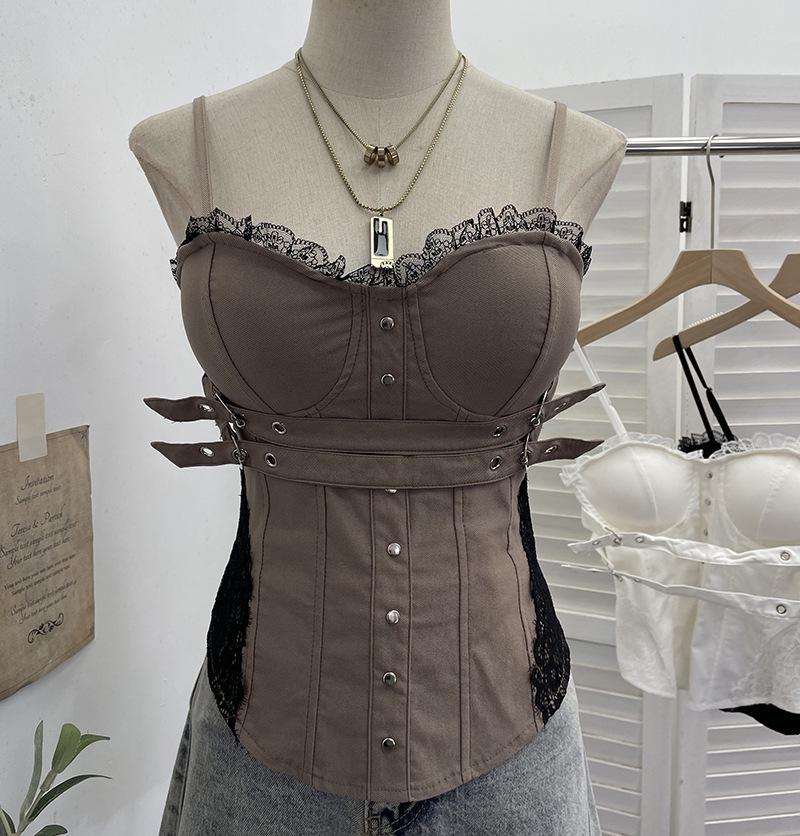 Y2K Spicy Girl Spitzenbesetztes Camisole mit Brustpolstern und Reißverschluss am Rücken