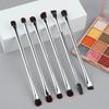 Sleek 6-Piece Silver Makeup Brush Set: Double-Ended Eyeshadow, Blending, Eyebrow Brushes & Dual-Use Brush with Spiral Eyelash Curler
