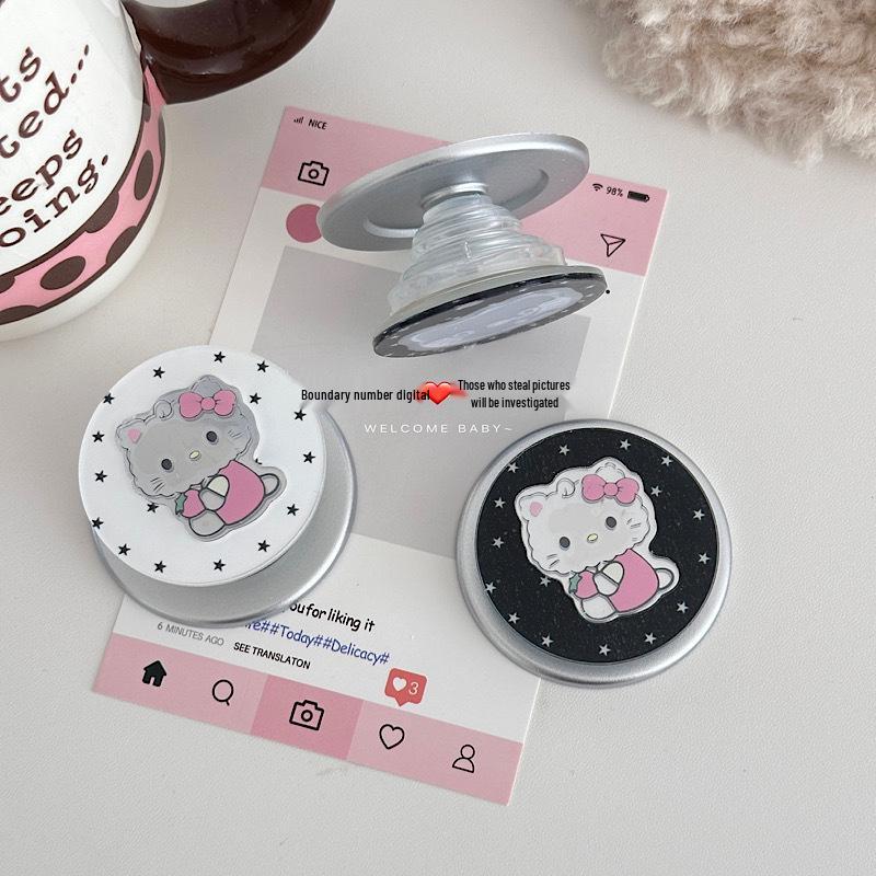 Cartoon KT Retractable Magnetic Phone Holder Stand - Cute, Strong Adsorption, Foldable, Rotatable Support.