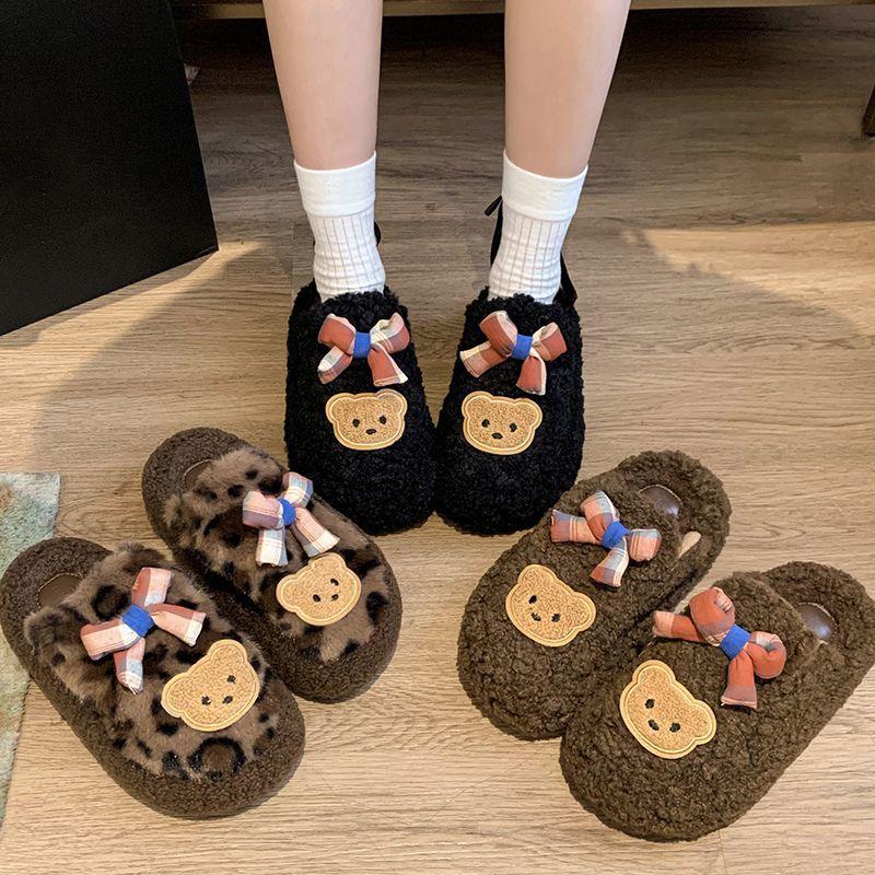 Fashion versatile warm non-slip bag head slippers women's 2025 autumn and winter cartoon cute thick-bottomed fluffy slippers women's outer wear