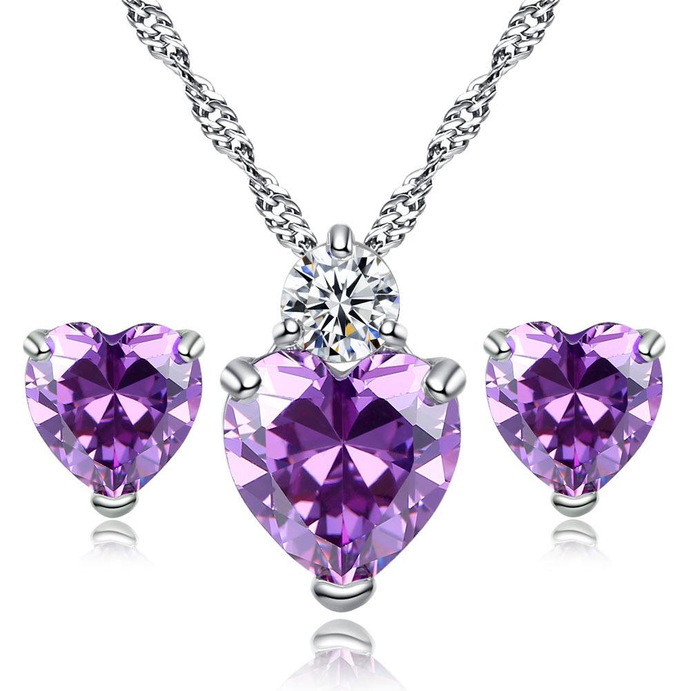 

ZHOUYANG Jewelry Sets For Women Trendy Red Love Heart Crystal Necklace Earring Engagement Silver Color Fashion Jewelry KAS075