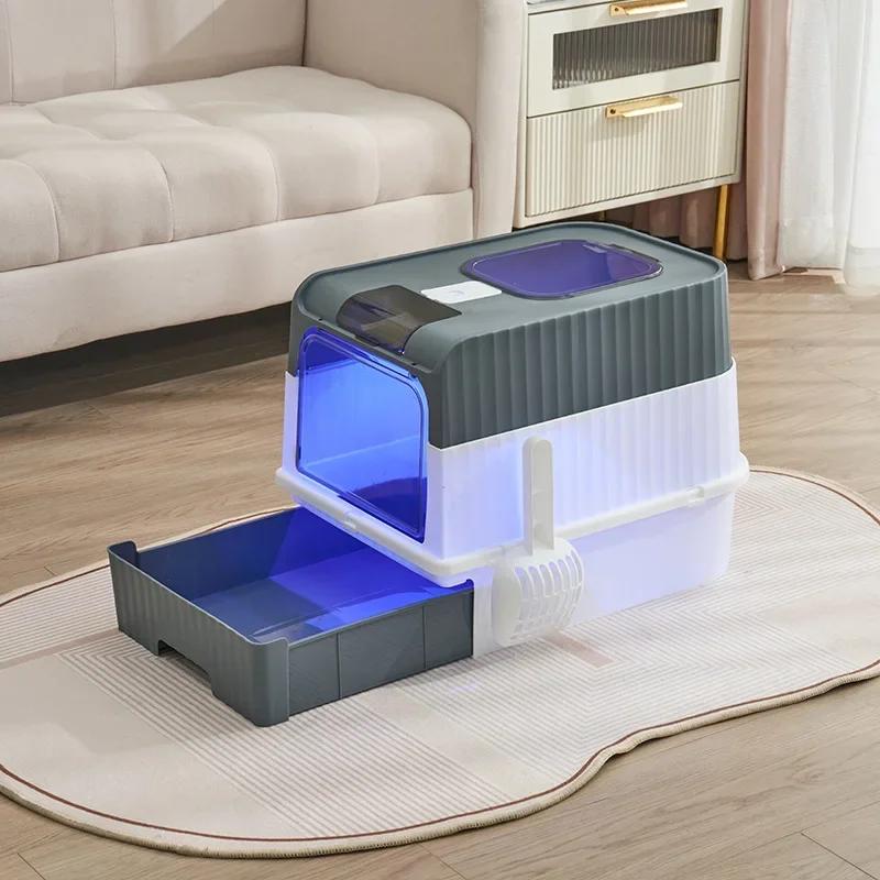 Fully Enclosed Cat Litter Box with Drawer, Odor Control Splash Proof Toilet, UV Sterilization, Large Hooded Kitty Litter Tray