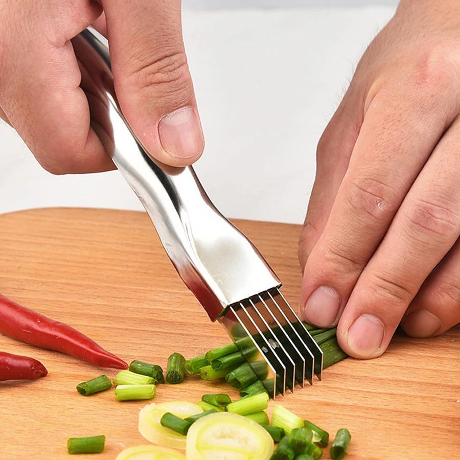 Premium Stainless Steel Kitchen Knife for Chopped Green Onion with Curved Handle Design Food Speedy Chopper Silk the Knife