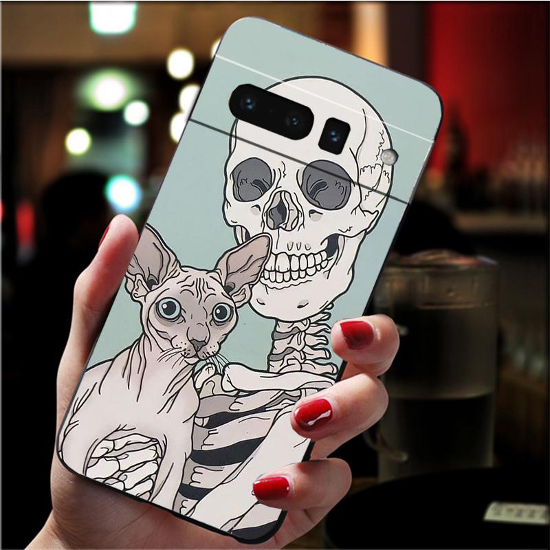 Skelett Katze Handyhülle für Google Pixel 10 9 Pro XL 9A 8 7 6 Pro Pixel 8A 7A 6A Pixel 8 7 6 5 Funda