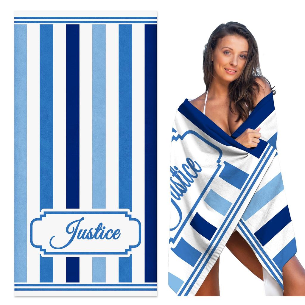 Personalized Striped Beach Towel Custom Name/Logo Oversized Microfiber Towel Summer Party Gift for Beach Swimming Bath Sports