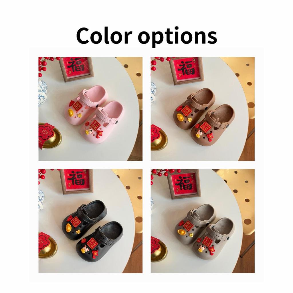 Kids' Cute National Style Clog Slippers, Two-Way Wear, Thick Sole, Spring/Summer/Autumn Shoes for Boys and Girls