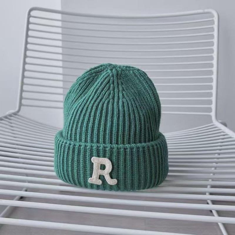 New R Letter Wool Hat Women's Autumn and Winter Knitted Hat Cold Hat Trendy Versatile Casual Warm Hat Male Personality