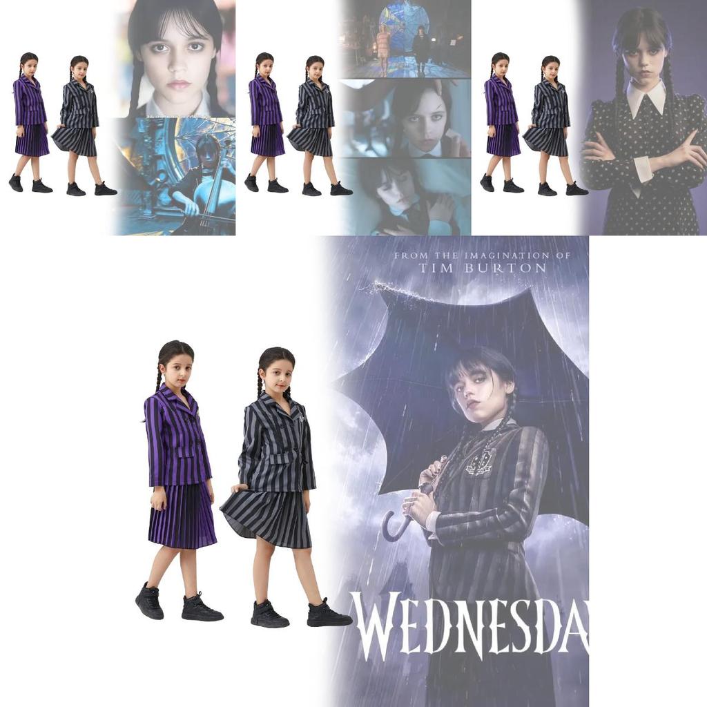 Wednesday Addams Familie Cosplay Kostüm Mit Polyesterstoff Für Halloween Und Rollenspiel