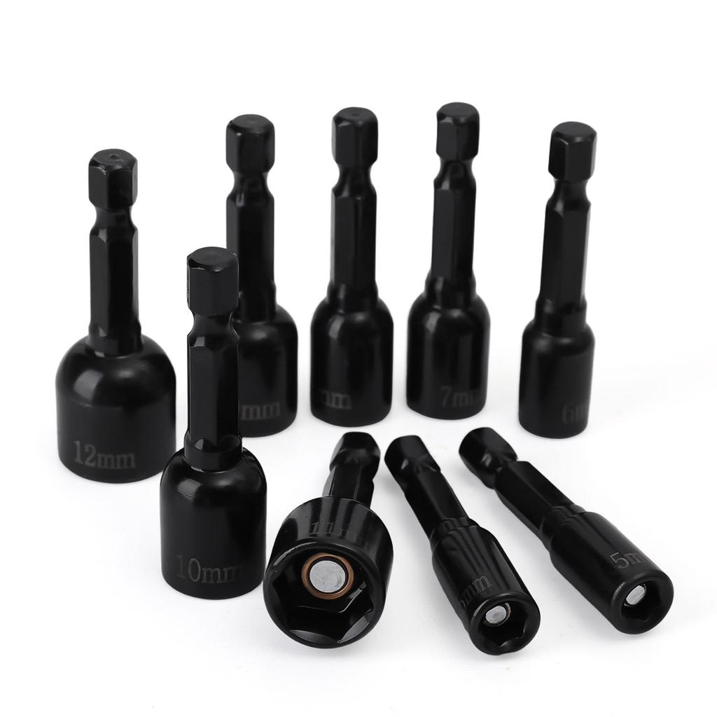 Magnetic Nut Driver Bit Set 5mm-12mm Metric Hex Socket Drill Bits Chuck Adapter Impact Screwdriver Sockets Sleeves Tools Parts