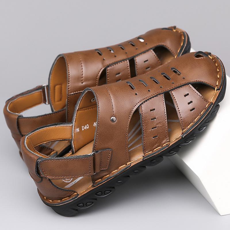 Fashion Solid Color Cow Leather Sandals Men 2025 Summer New Designer Big Size Beach Shoes Man Fashion Casual Outdoor Sandalias Hombre