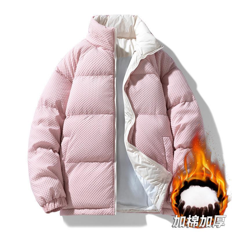 

2025 Japanese fashion couple model Dewu stand-up collar thickened warm men s cotton jacket color-blocking jacket trendy padded clothes 3XL розовый