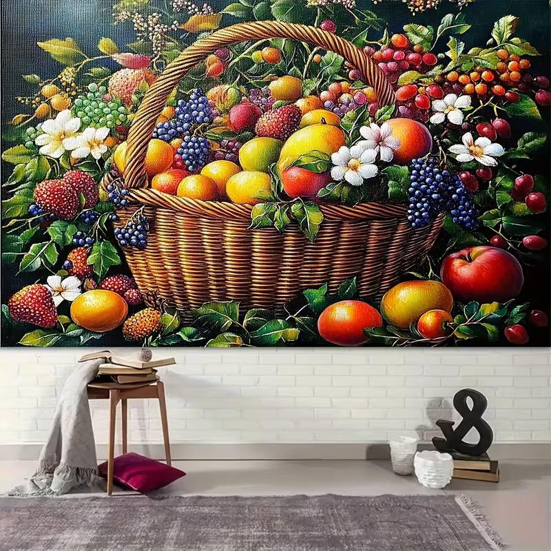 2D Abundant Summer Fruits Backdrop Classic Oil Painting Style Studio Photography Background