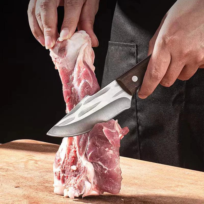Butcher Boning Knife Cleaver Meat Fruit Vegetables Kitchen Knives Stainless Steel Blade Wooden Handle Handmade Forged Chef Knife