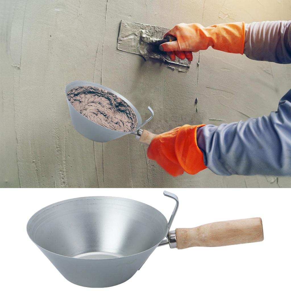 Stainless Steel Mud Pans With Wood Handle Heavy Duty Drywall Plaster Mud Pans Scraping Bar Scoops for Plastering Tools