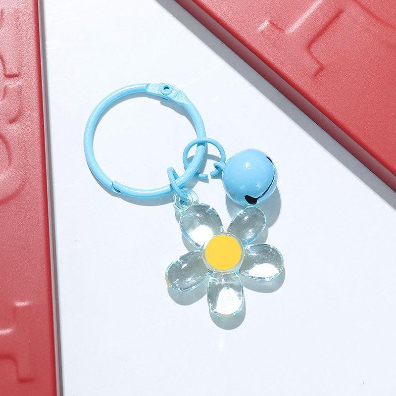 Fresh Five-Petal Flower Resin Keychain with Heart Bead - Girlish Flower Bag Charm