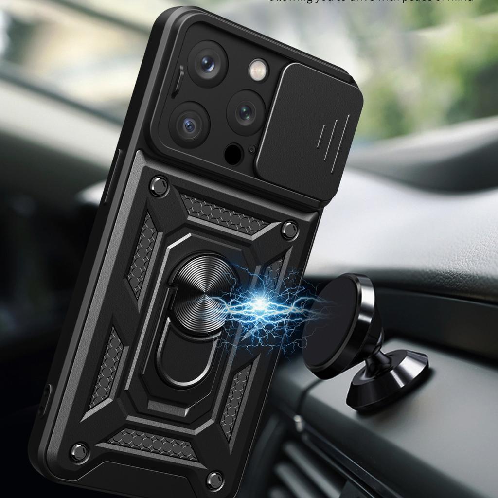 For Apple 13/14/15 Pro Phone Case Anti Drop Sliding Window for IPhone 14 PLUS Metal Ring Holder