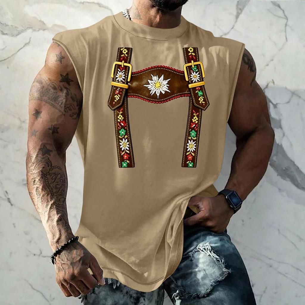 Men Sleeveless Tank Top Loose Fit Casual Streetwear Printed Texture Pattern Summer Vest for Outdoor Sports and Daily Wear