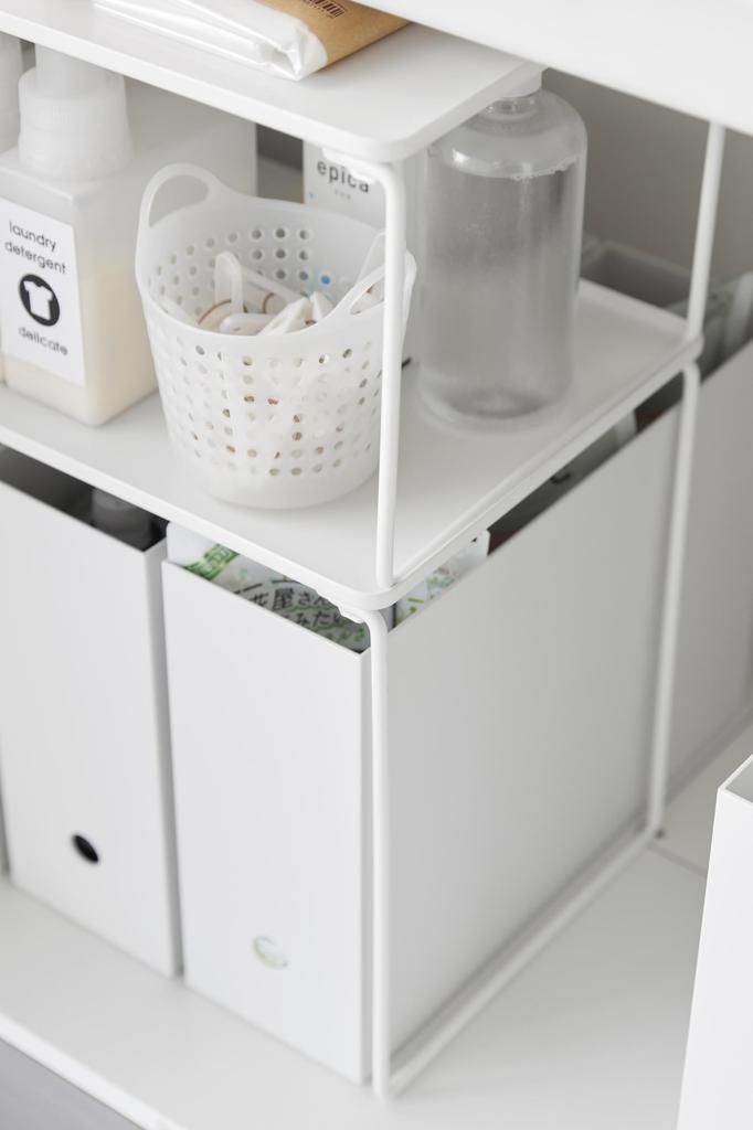 Yamazaki Tower Folding Stackable Shelf, Medium, White, Size: 40.9cm W x 24cm D x 19cm H, Stackable, Under-Sink Storage, Kitchen Rack, Model 1367