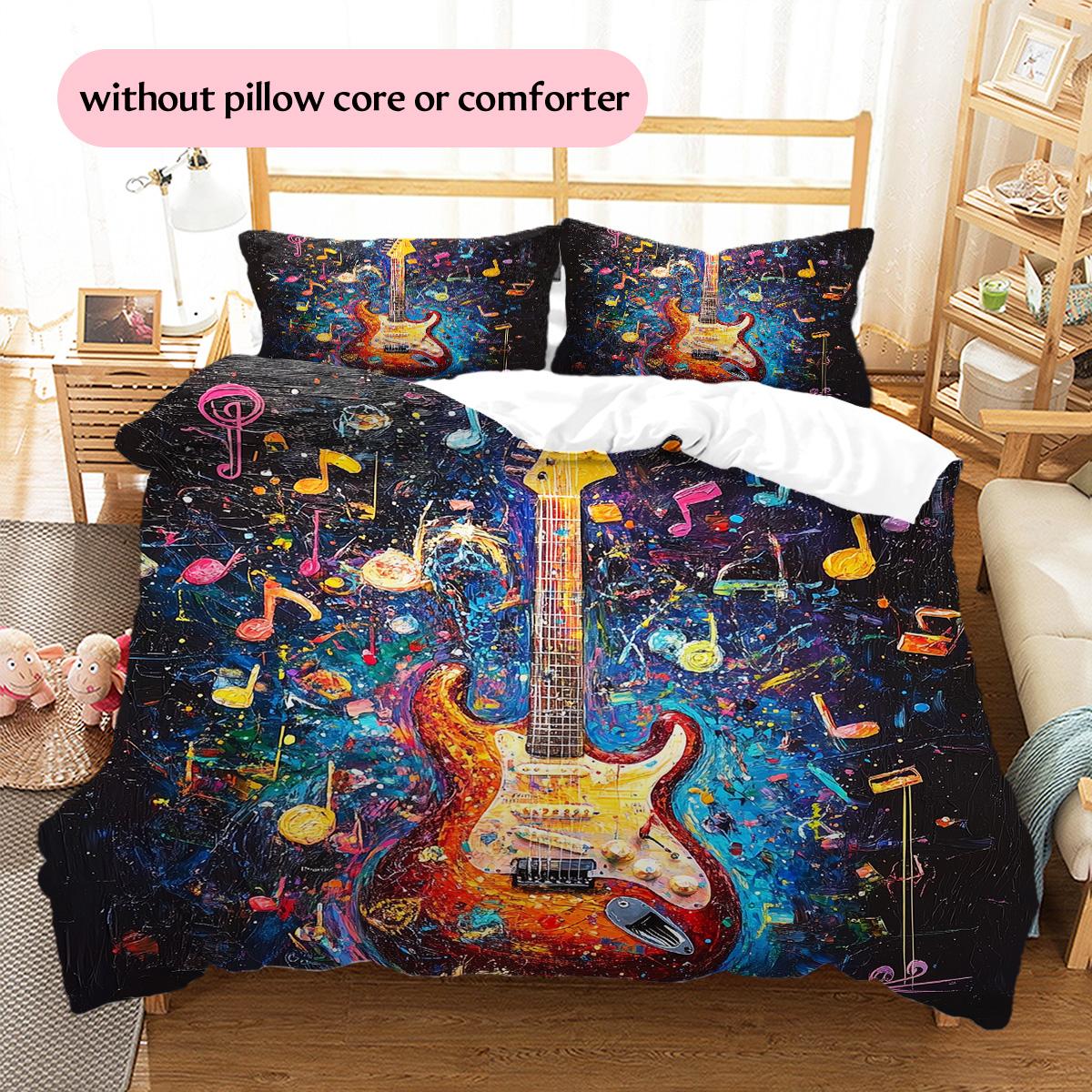 

Musical notes guitar Pattern Bedding Quilt Set Quilt Cover Pillowcase Home Decoration Gift (1 * duvet cover + 2 * pillowcase, without core) 135x200cm