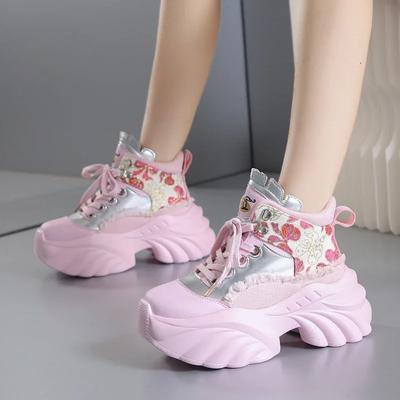 Fashion New Women Casual Platform Sneakers 8.5CM High Heels Autumn Sports Leather Shoes Breathable Trainers Chunky Zapatos Mujer