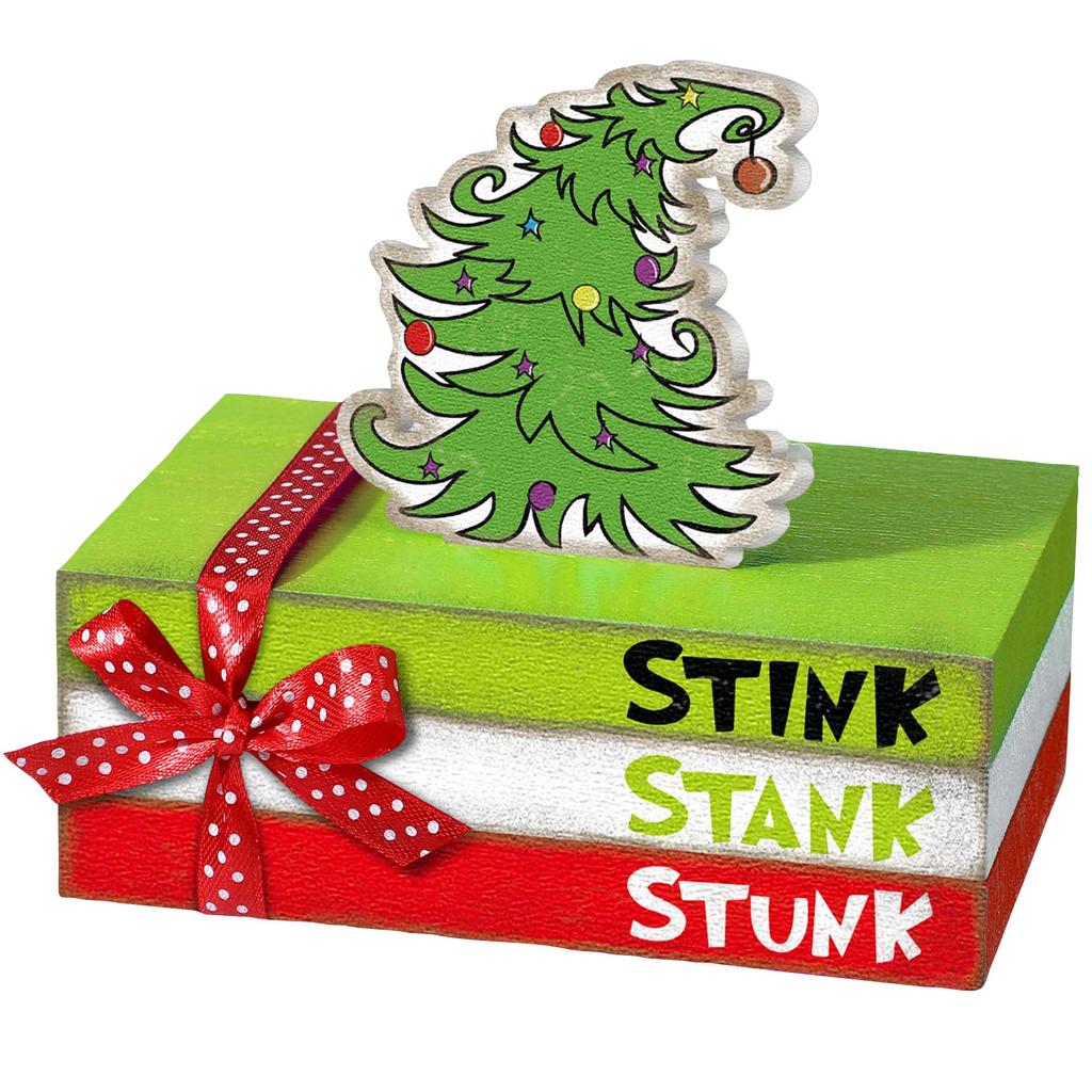 Christmas Decorations Lime Green Red Xmas Tree Tiered Tray Decor Decorative Wooden Stacked Books With Bow Ornament For Christmas Fireplace Mantel
