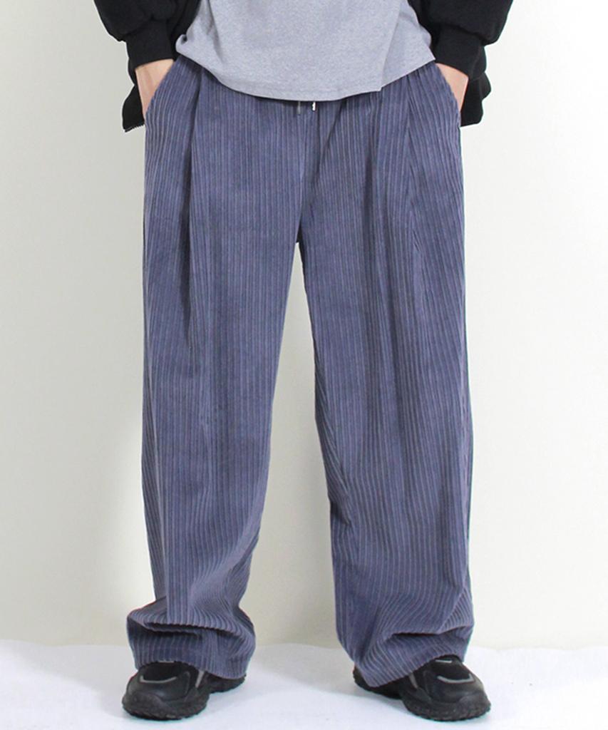 Deumakeu Corduroy Real Wide One-Pleat Pants Grayish Blue