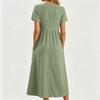 Robe midi décontractée confortable en tissu léger pour femme, col en V, manches courtes, coupe ample, avec poches, robe d'été