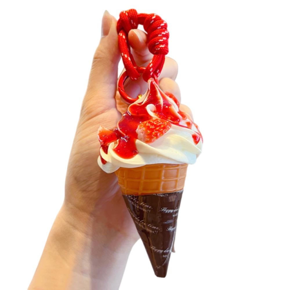 Cute Ice Cream Keychain Cartoon Ice Cream Key Rings Realistic Dessert Keychain Men Women Style C