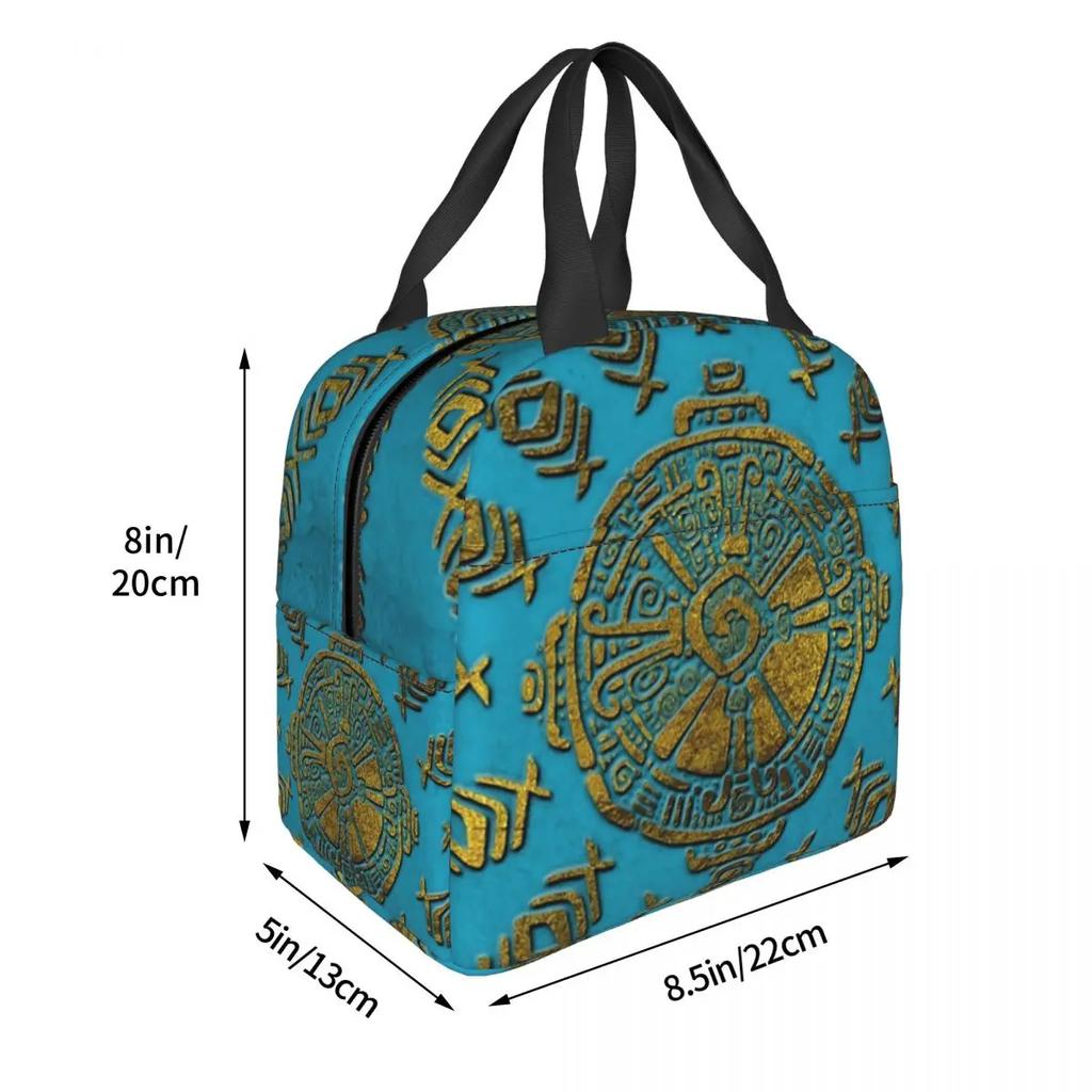 Hunab Ku Mayan Symbol Insulated Lunch Bag for Women Waterproof Mayan Ethnic Thermal Cooler Lunch Tote Beach Camping Travel