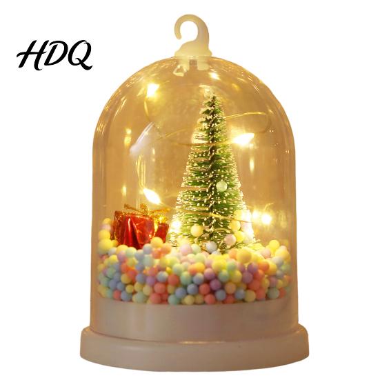 Portable Festive Night Lamp Christmas Tree In Dome with LED Light Mini Cedar Light Up Cute Winter Home Decor Ornament Battery Powered Decorative