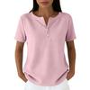 V Neck T Shirt Women Short Sleeve Casual Button Down Shirt Ladies Fashion Top