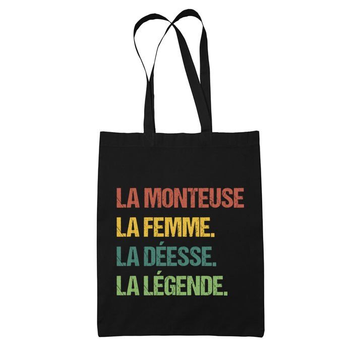 Tote bag - PLANETEE - La monteuse Déesse Légende Vintage Noir - Coton - Noir - Imprimé en France