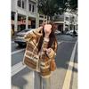 Women’s Korean Retro Striped Hooded Faux Lambswool Coat - Winter Loose Fit Cardigan with Long Sleeves