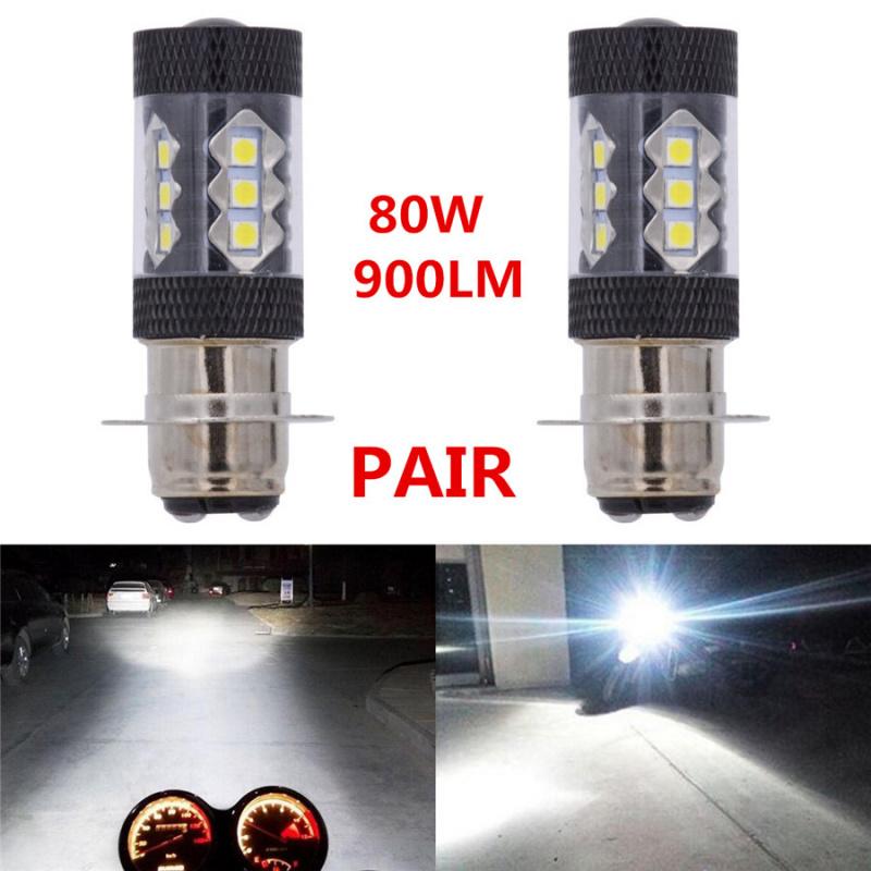 2Pc 80W Xenon White Led Motorbike Atv Headlight Fog Light Bulb 6500K P15D