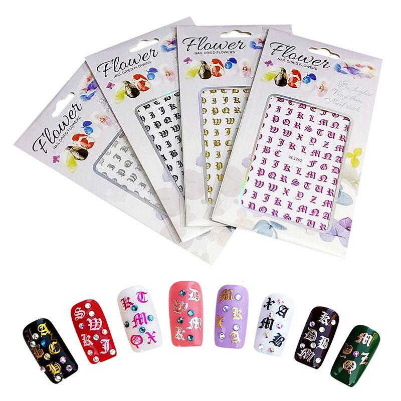 Nail 3d Art Stickers Latin Roman English Alphabet Letter Decals Decoration Tip