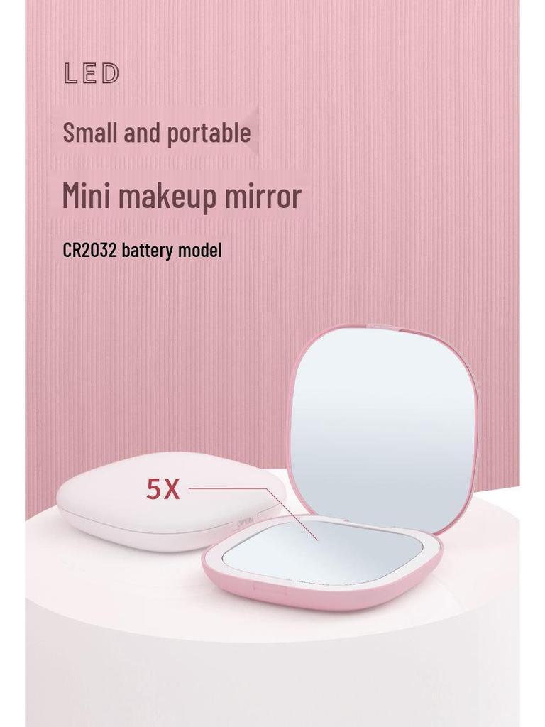 Portable LED Makeup Mirror with 5x Magnification - Compact, Handheld Beauty Light