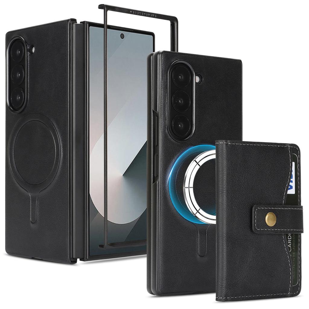 For Samsung Galaxy Z Fold6 5G Kickstand Case Detachable Card Bag Magnetic Case PU Leather Coated TPU Phone Cover