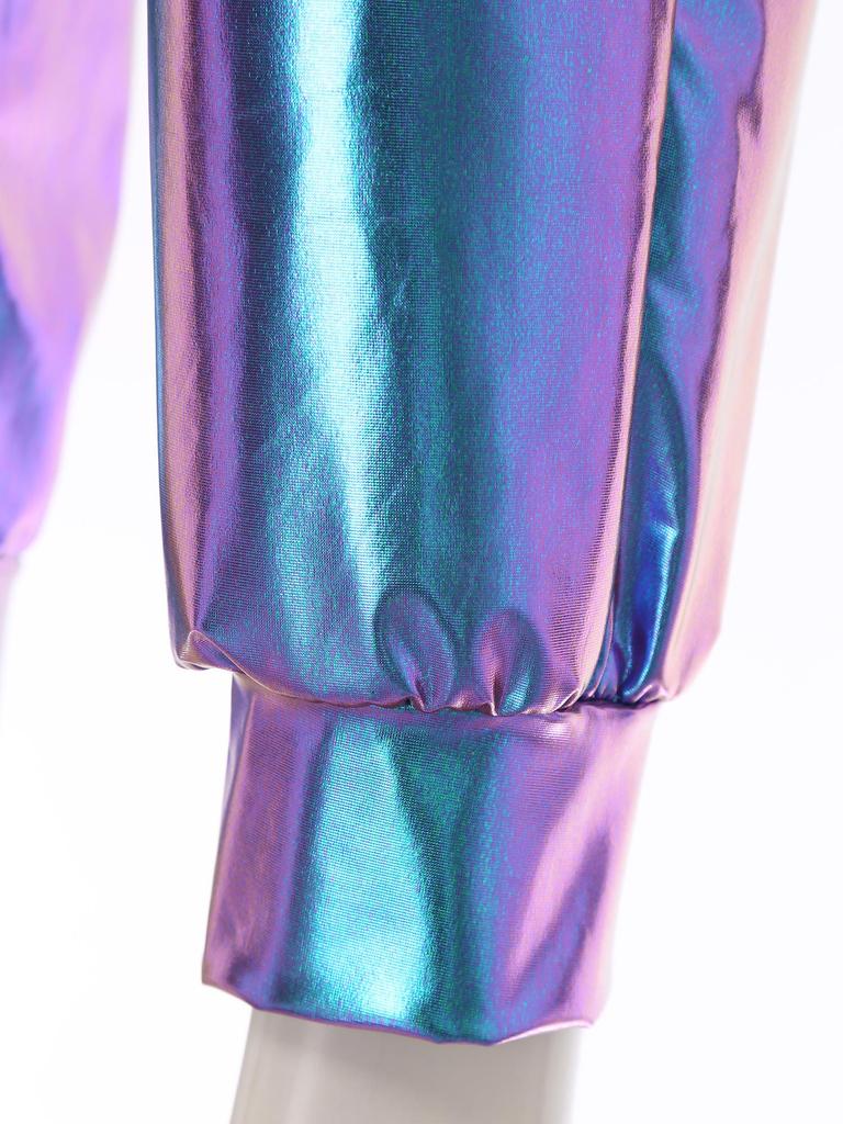 Damen Metallic Tanzhose Hoher Bund Elastischer Bund Lockerer Schnitt Sporthose Glänzender Schimmer Moderne Hose