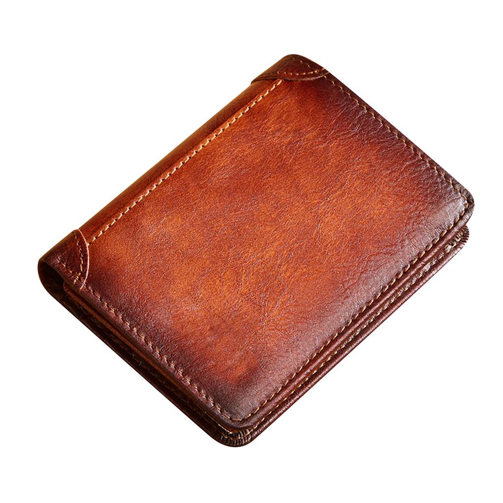 Trifold Wallet Retro Style Large Space Multi Card Slots Men Leather Wallet Coin Purse Yellowish