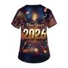 Women's Fashion Printed Short Sleeve V Neck Pattern Tops Pocket Working T-shirts
