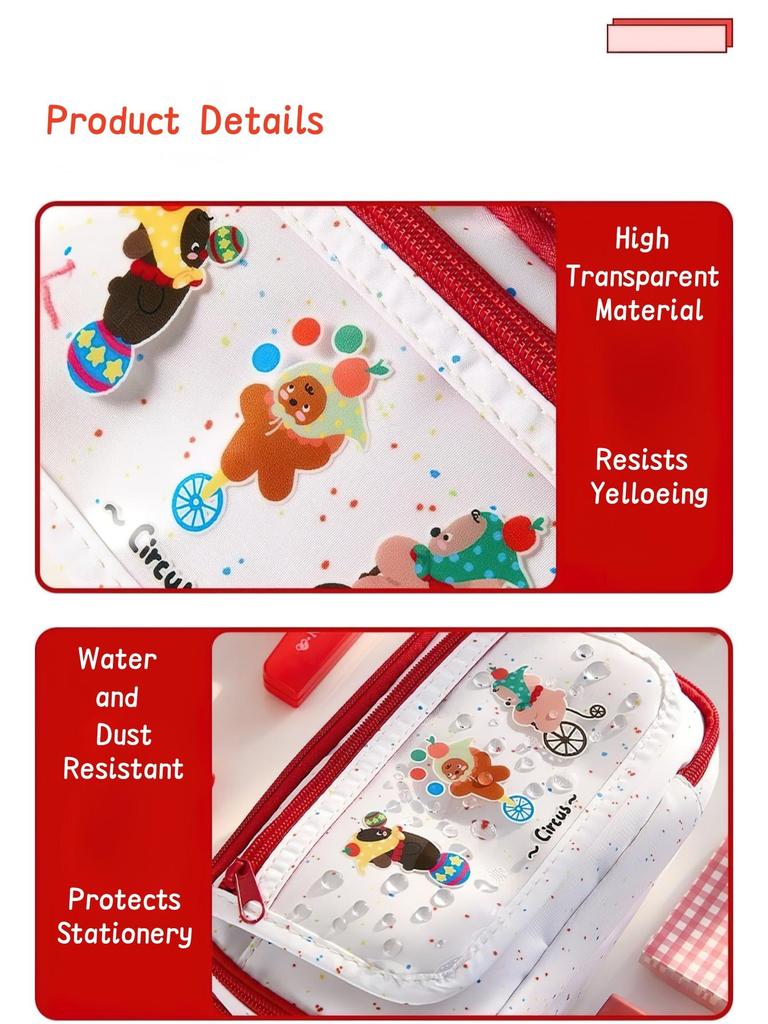 Lovely Circus Flip Pencil Case Pen Bag Minimalist Cartoon Animal Dalmatlans Croissant Multi-Layer Stationery Pouch