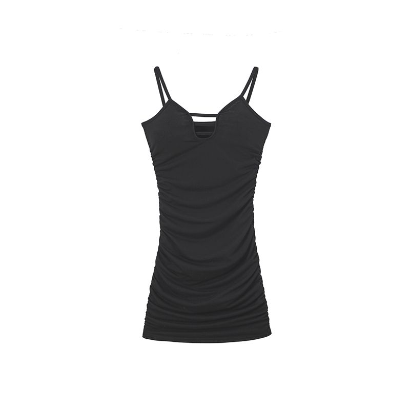 

Summer New Women clothes Western Style Sexy V-neck Hollow out Sheath Knitted Sling Versatile Dress Temperament Short dress Black L