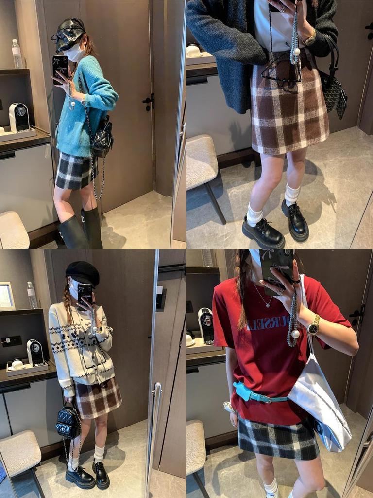 Mochie Early Spring Korean Retro Plaid High-Waist A-line Skirt MQ1094