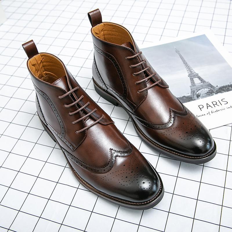Brogue Retro Men s High-Top Leather Chelsea Boots 38 коричневый