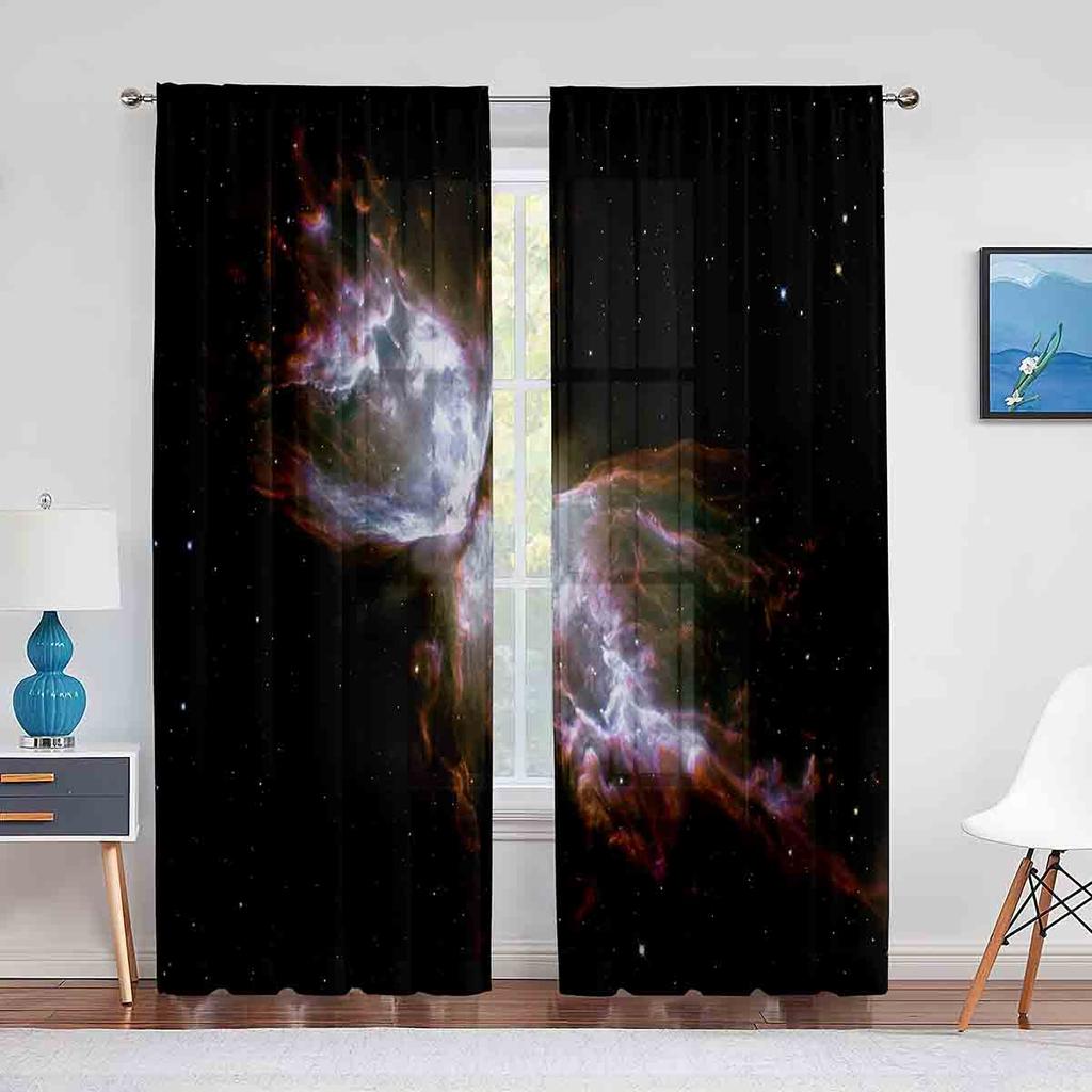 Nebula Galaxy Sheer Voile Curtain Universe Space Red Psychedelic Planet Window Tulle Curtains for Living Room Bedroom Decoration